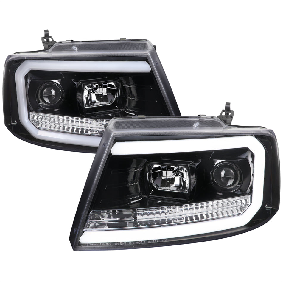2004-2008 Ford F-150/ 2006-2008 Lincoln Mark LT LED C-Bar Projector Headlights (Jet Black Housing/Clear Lens)