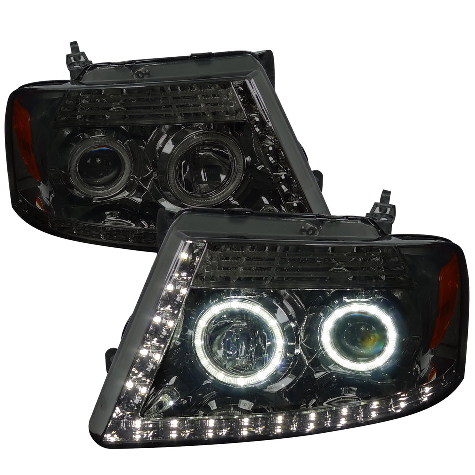2004-2008 Ford F-150/ 2006-2008 Lincoln Mark LT Dual Halo Projector Headlights w/ LED Light Strip (Chrome Housing/Smoked Lens)