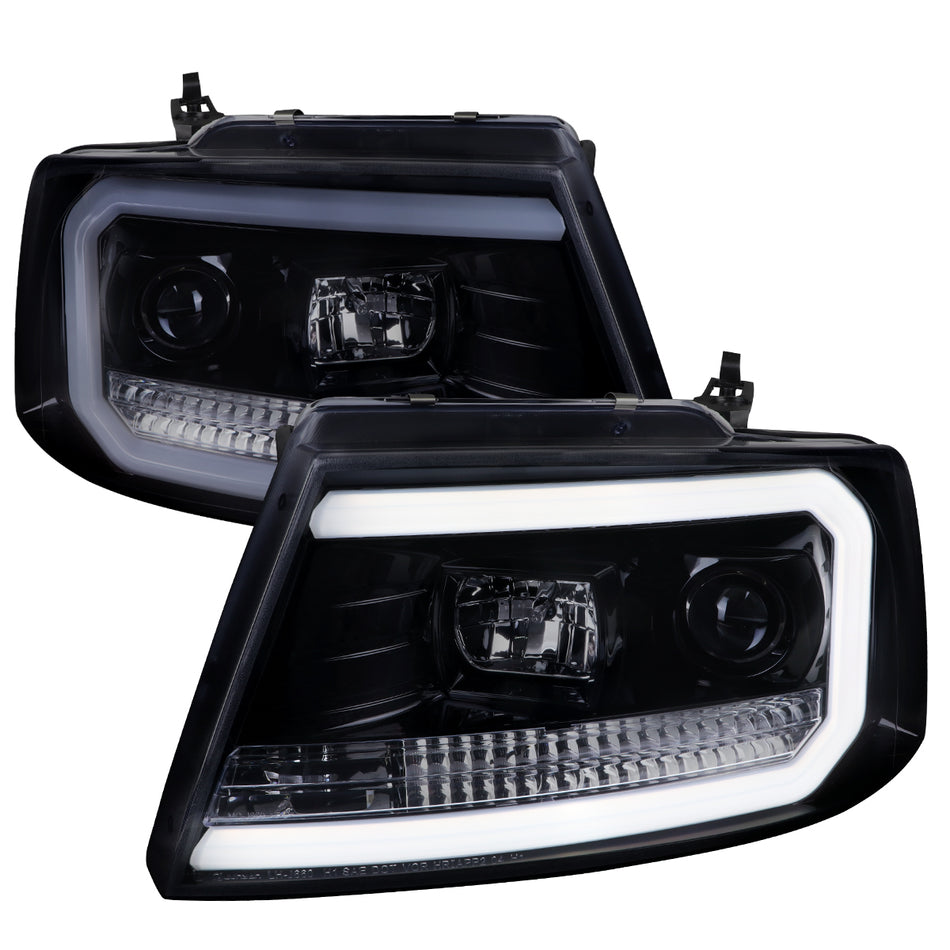 2004-2008 Ford F-150/ 2006-2008 Lincoln Mark LT LED C-Bar Projector Headlights (Glossy Black Housing/Smoked Lens)