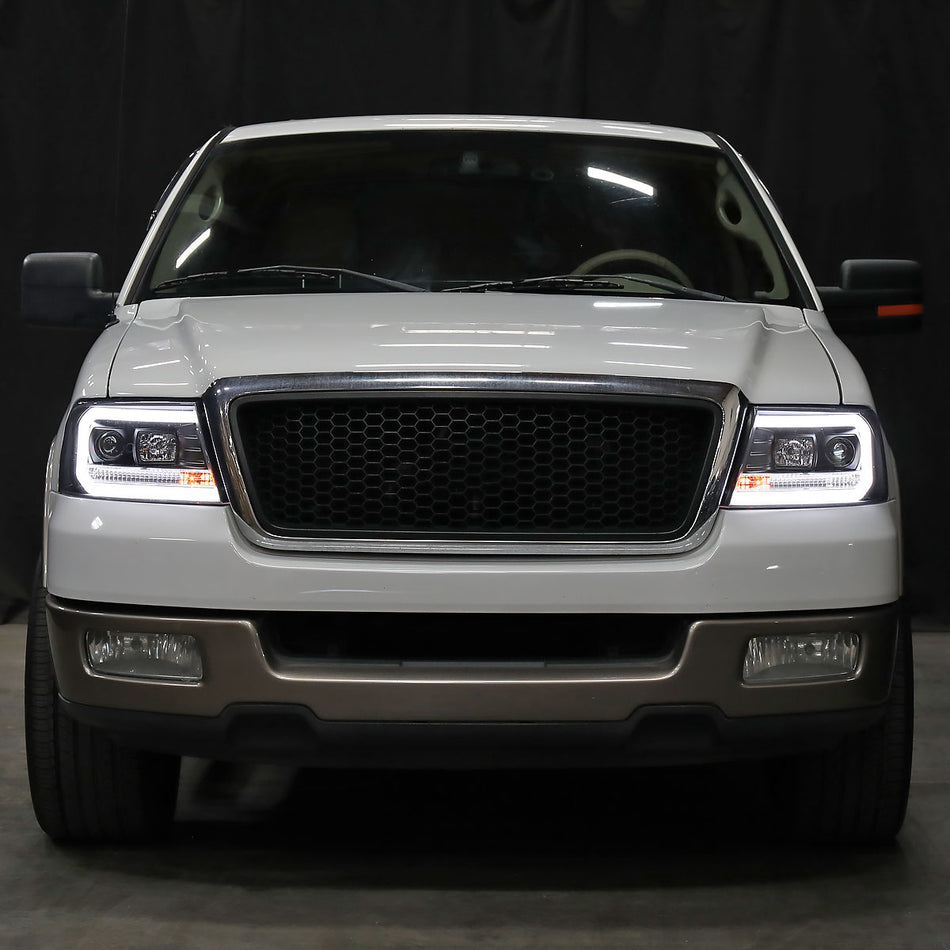 2004-2008 Ford F-150/ 2006-2008 Lincoln Mark LT LED C-Bar Projector Headlights (Matte Black Housing/Clear Lens)