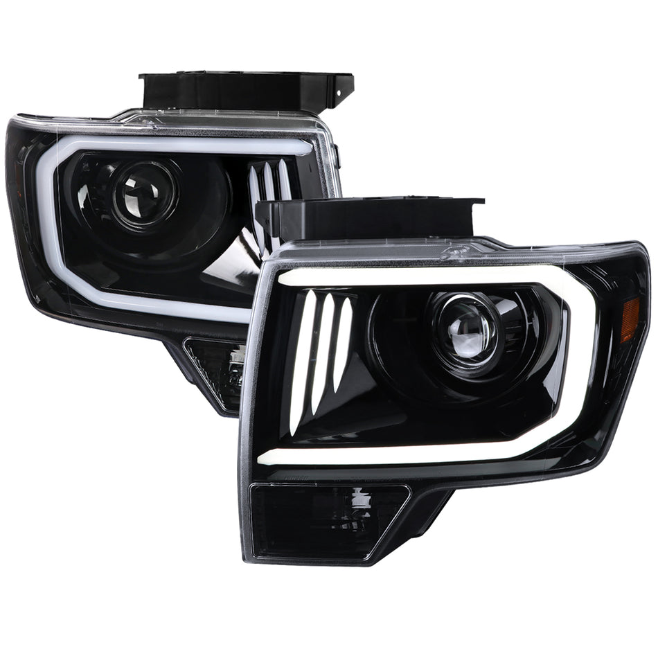 2009-2014 Ford F-150 LED C-Bar Projector Headlights (Jet Black Housing/Clear Lens)