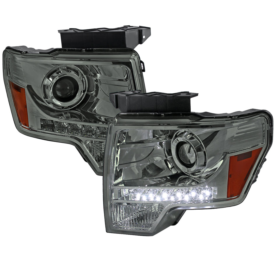 2009-2014 Ford F-150 Projector Headlights w/ LED Light Strip (Chrome Housing/Smoked Lens)