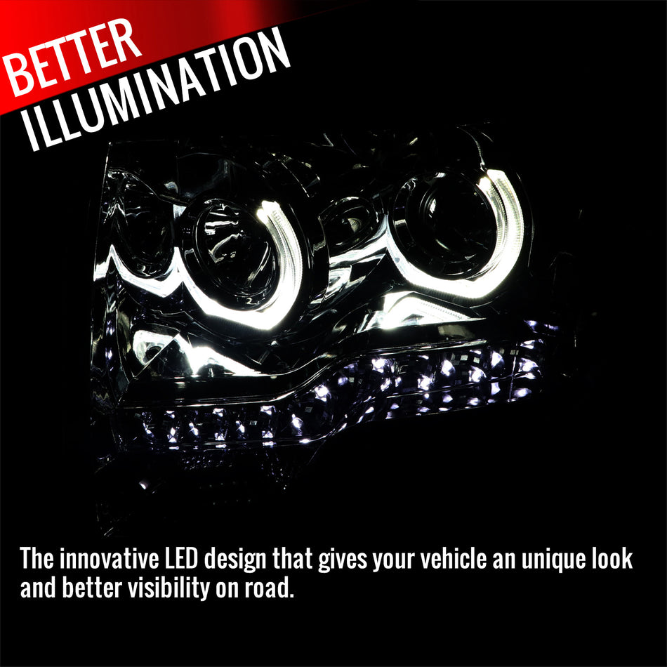 2009-2014 Ford F-150 Dual U-Ring Halo Projector Headlights w/ LED Light Strip (Chrome Housing/Smoked Lens)