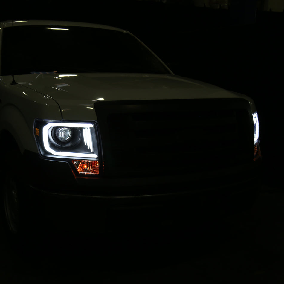 2009-2014 Ford F-150 LED C-Bar Projector Headlights (Matte Black Housing/Clear Lens)