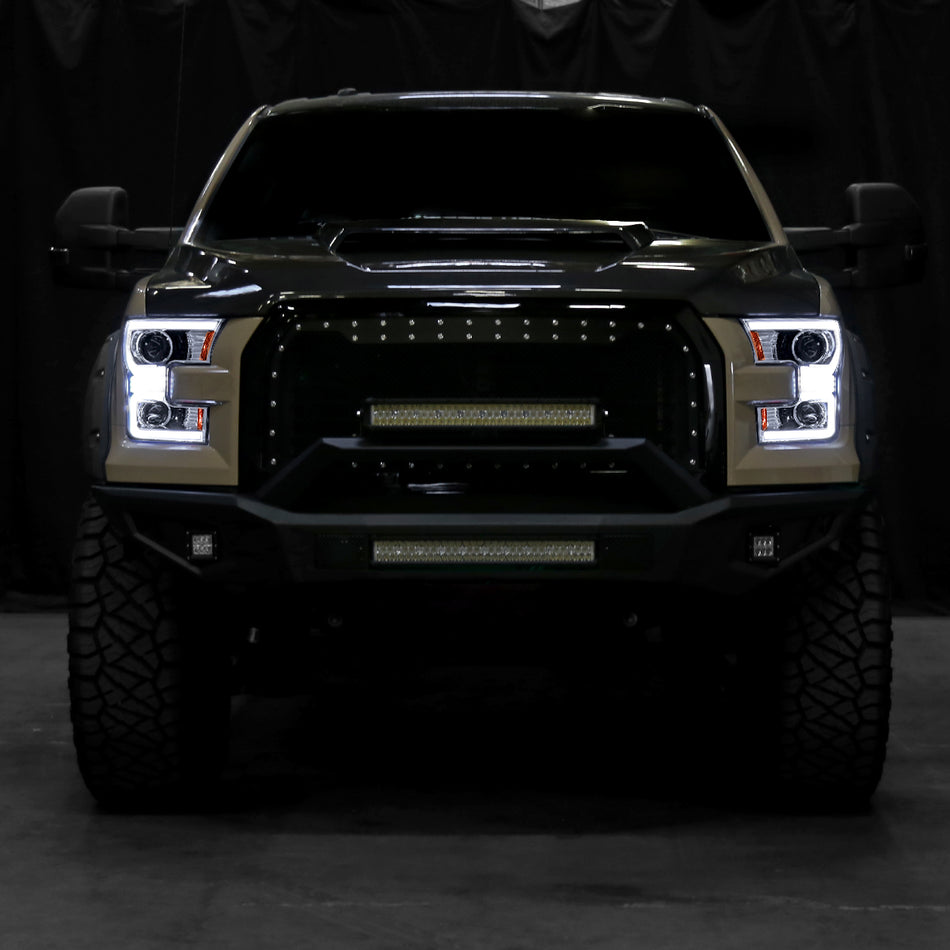 2015-2017 Ford F-150 LED Bar Projector Headlights w/ Switchback Sequential Turn Signals (Chrome Housing / Clear Lens)