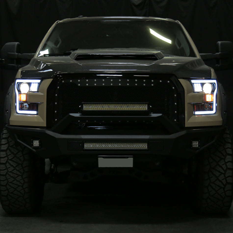 2015-2017 Ford F-150 LED Bar Projector Headlights - RS (Matte Black Housing / Clear Lens)