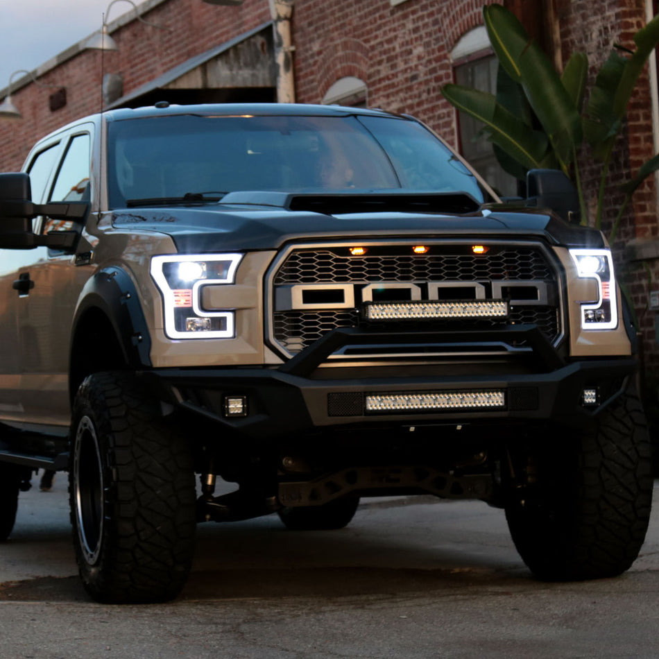 2015-2017 Ford F-150 LED Bar Projector Headlights (Matte Black Housing/Clear Lens)