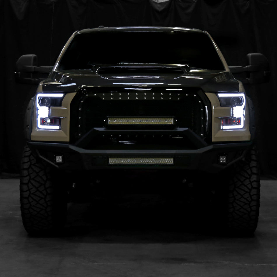 2015-2017 Ford F-150 LED Bar Projector Headlights w/ Switchback Sequential Turn Signals (Black Housing / Smoked Lens)