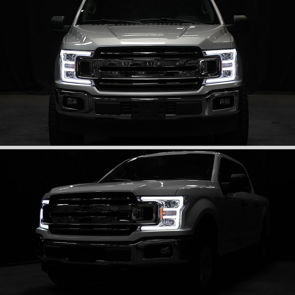2018-2020 Ford F-150 LED C-Bar Projector Headlights (Chrome Housing / Clear Lens)