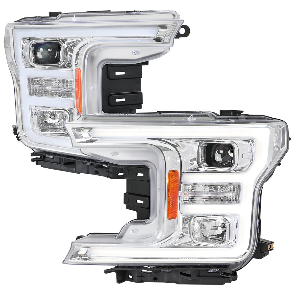 2018-2020 Ford F-150 LED C-Bar Projector Headlights (Chrome Housing / Clear Lens)