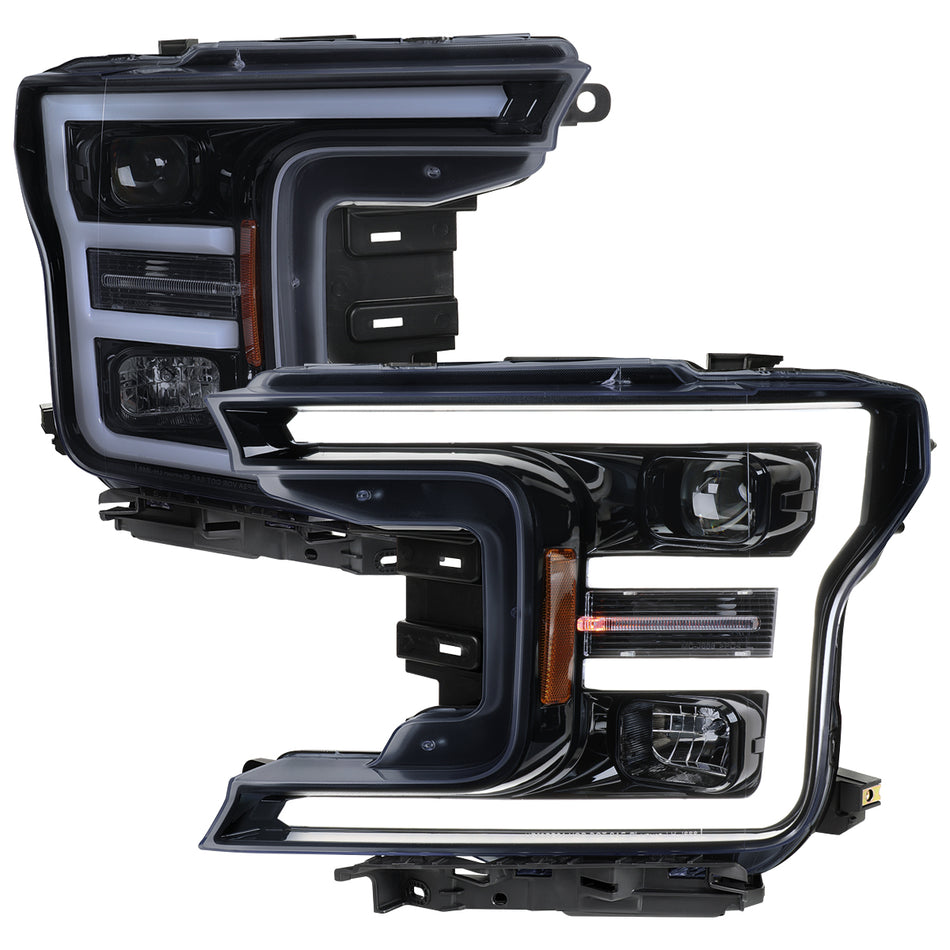 2018-2020 Ford F-150 LED C-Bar Projector Headlights (Black Housing / Smoked Lens)