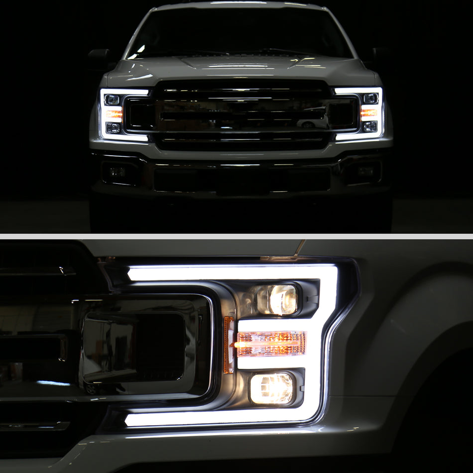 2018-2020 Ford F-150 LED C-Bar Projector Headlights (Black Housing / Clear Lens)