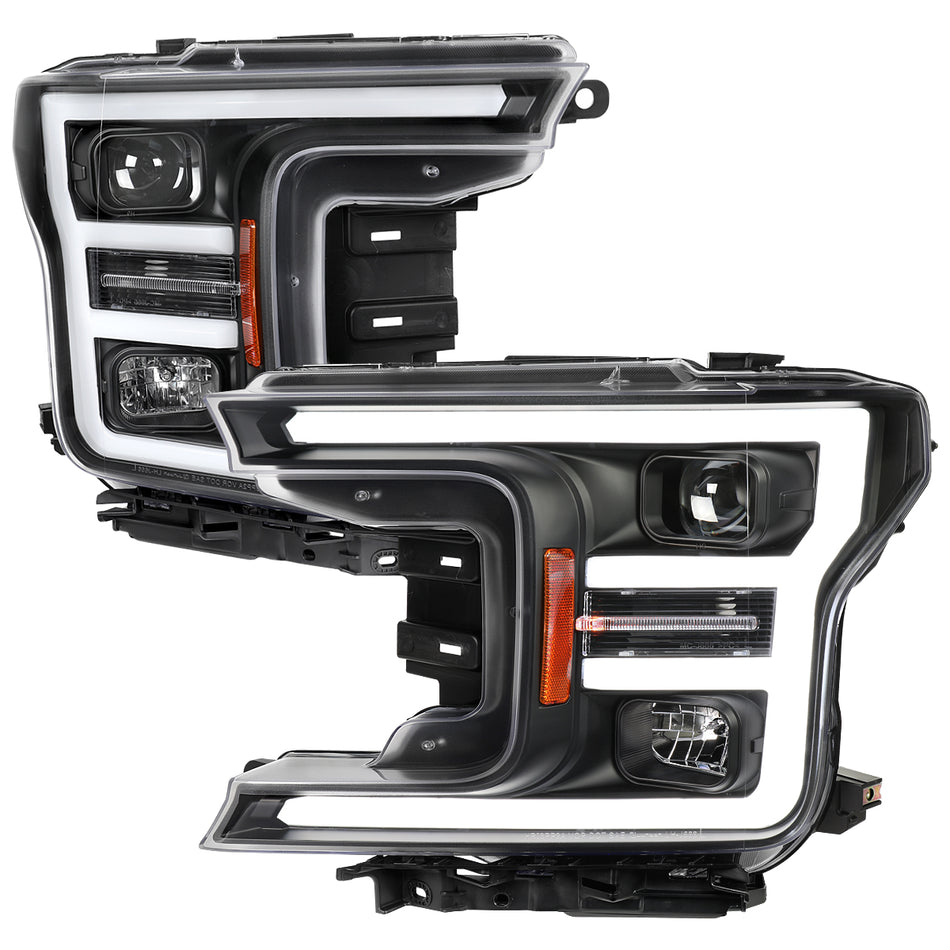 2018-2020 Ford F-150 LED C-Bar Projector Headlights (Black Housing / Clear Lens)