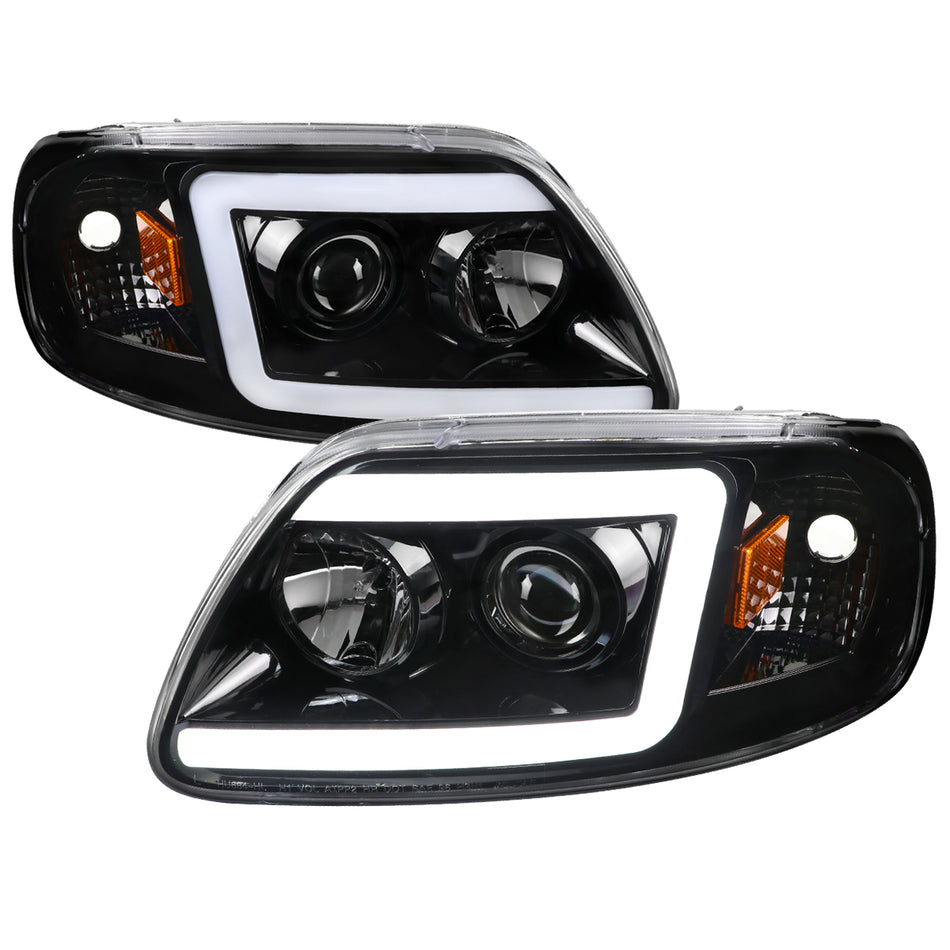 1997-2004 Ford F-150 / 1997-2002 Expedition LED C-Bar Projector Headlights (Jet Black Housing/Clear Lens)