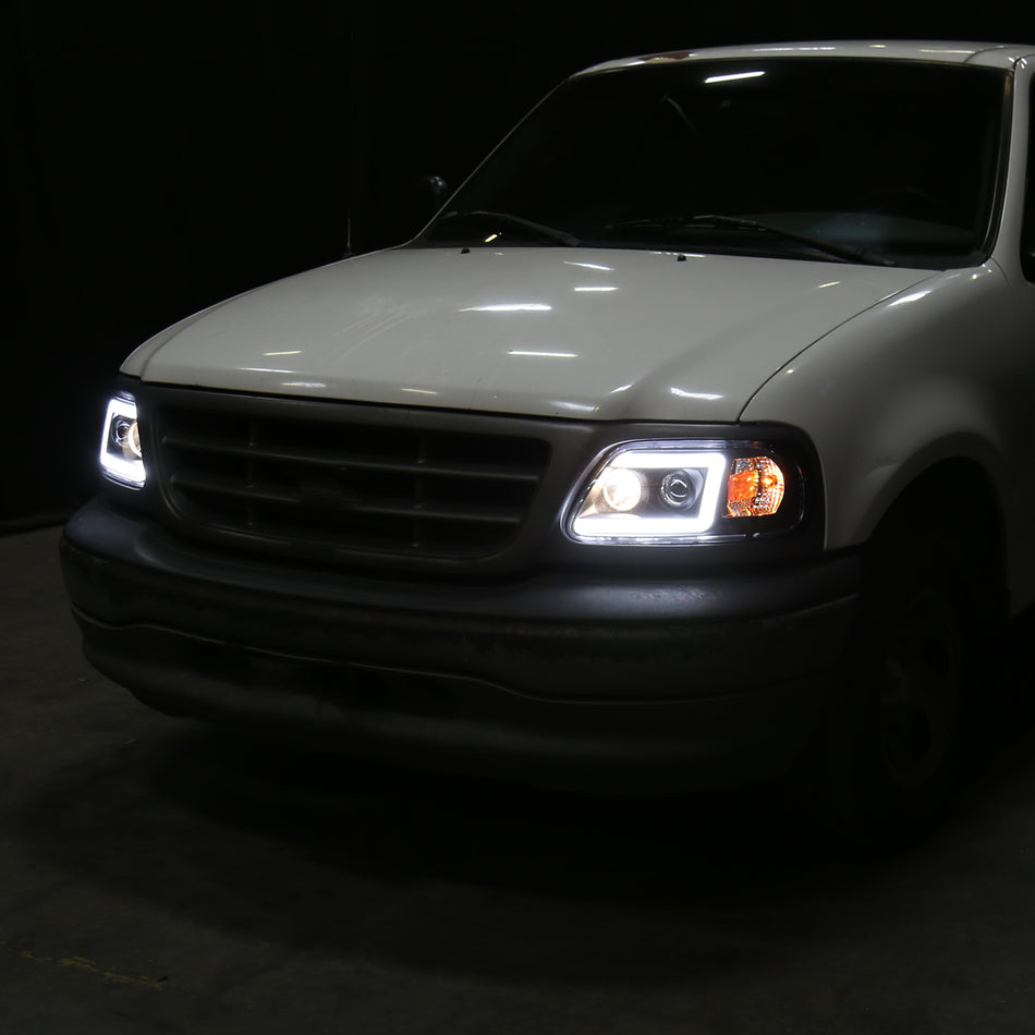 1997-2004 Ford F-150 / 1997-2002 Expedition LED C-Bar Projector Headlights (Black Housing/Clear Lens)