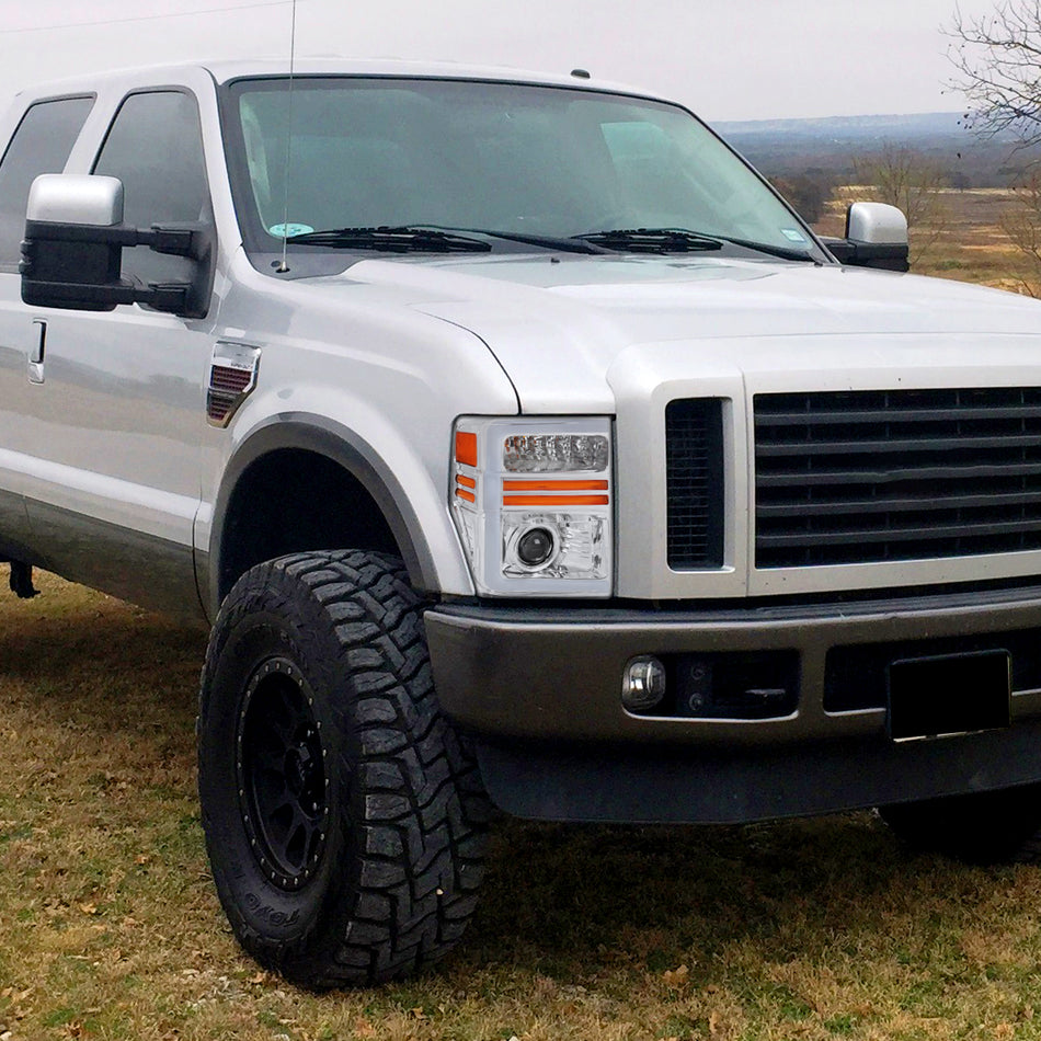 2008-2010 Ford F-250/F-350/F-450/F-550 Super Duty Projector Headlights w/ LED Sequential Turn Signal (Chrome Housing/Clear Lens)