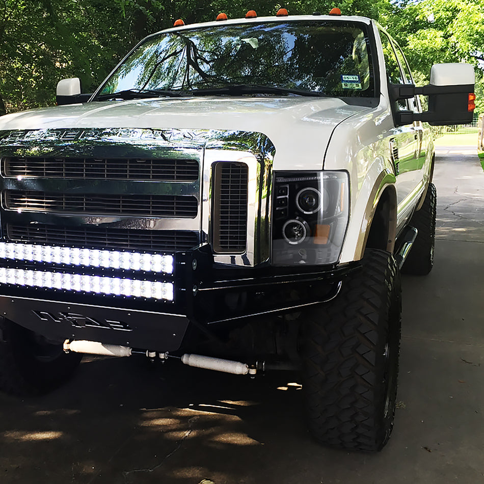 2008-2010 Ford F-250 F-350 F-450 SMD Dual Halo Projector Headlights (Jet Black Housing/Clear Lens)