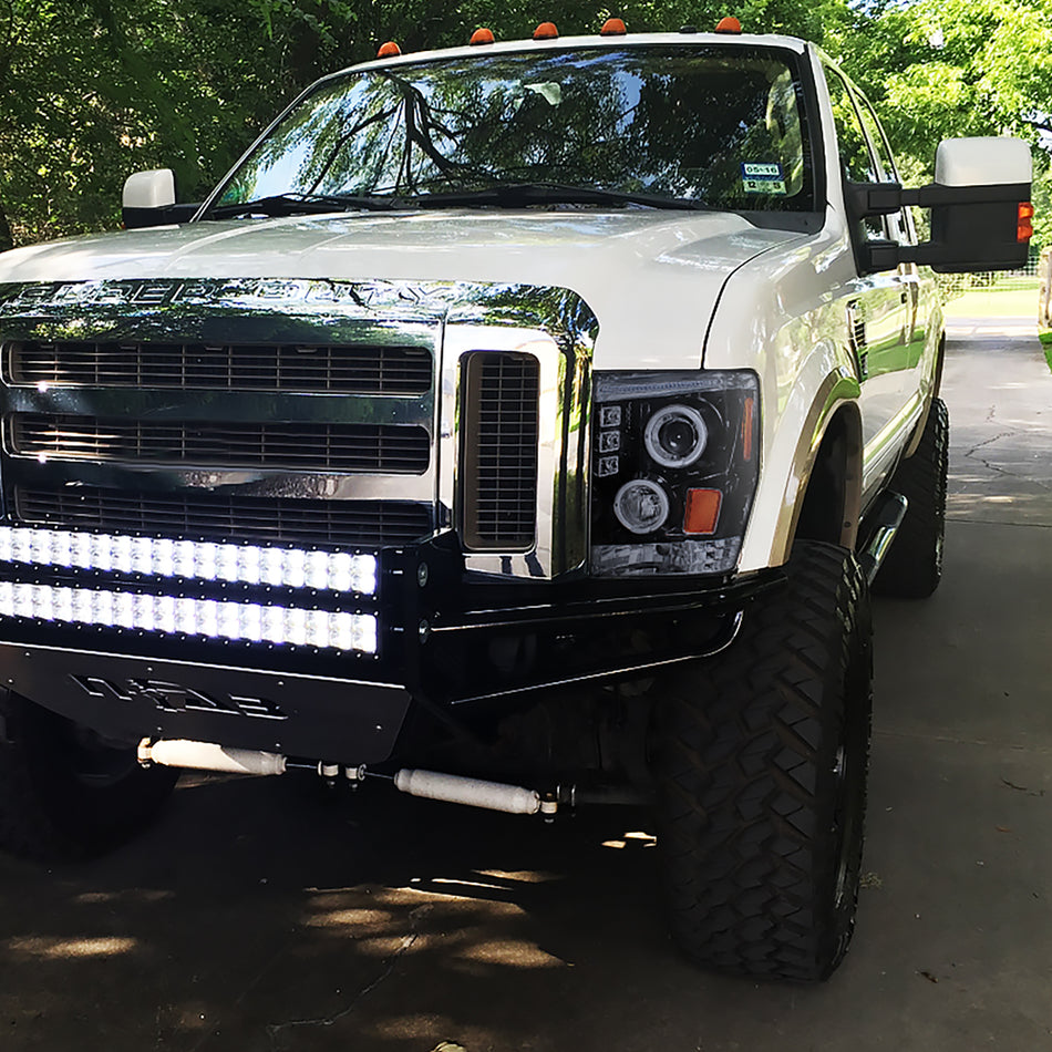 2008-2010 Ford F-250 F-350 F-450 Dual Halo Projector Headlights (Glossy Black Housing/Smoked Lens)