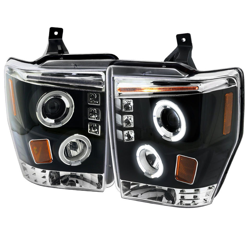 2008-2010 Ford F-250 F-350 F-450 Dual Halo Projector Headlights (Matte Black Housing/Clear Lens)