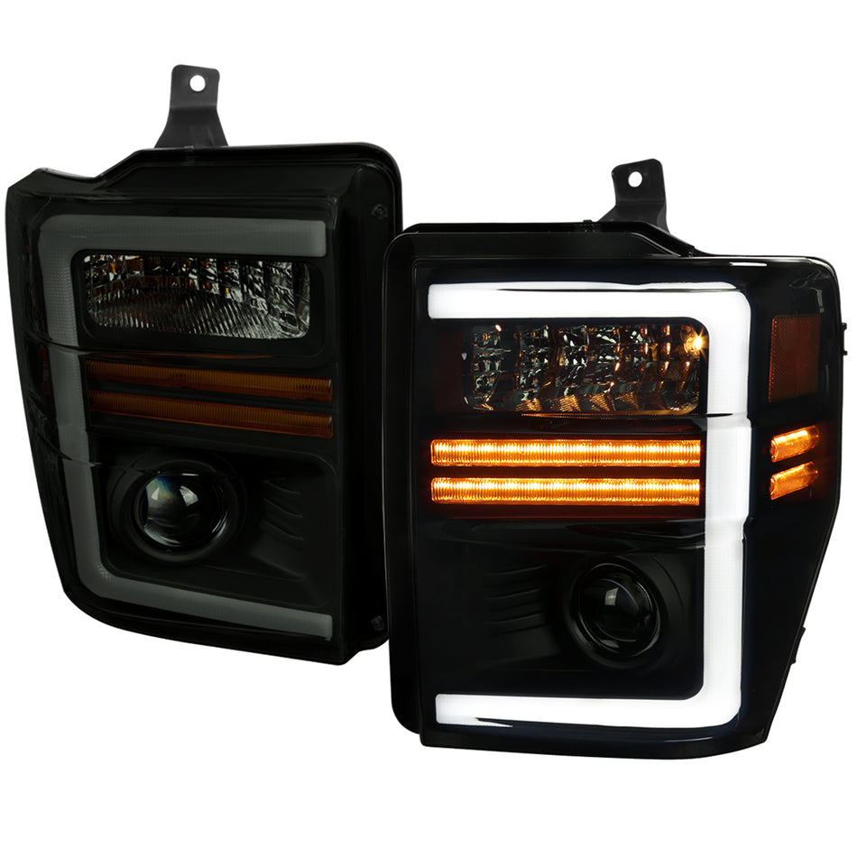 2008-2010 Ford F-250/F-350/F-450/F-550 Super Duty Projector Headlights w/ LED Sequential Turn Signal (Matte Black Housing/Smoked Lens)