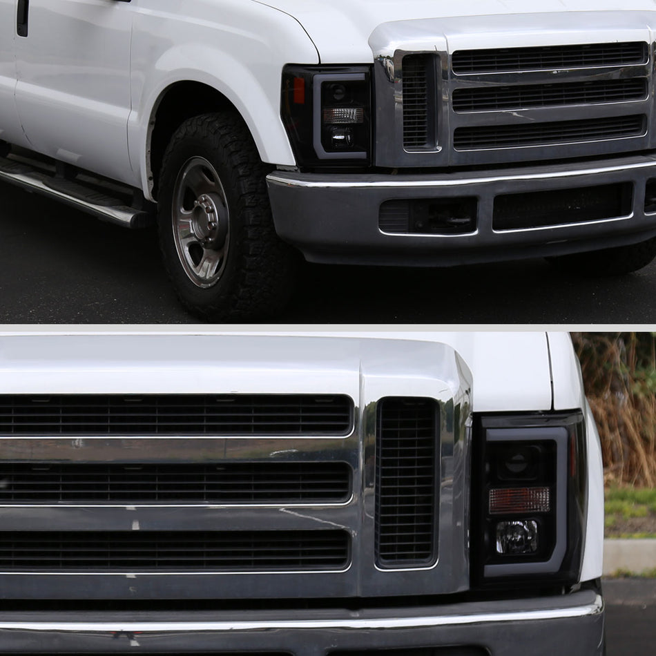 2008-2010 Ford F-250 F-350 F-450 LED C-Bar Projector Headlight (Black Housing/Smoked Lens)