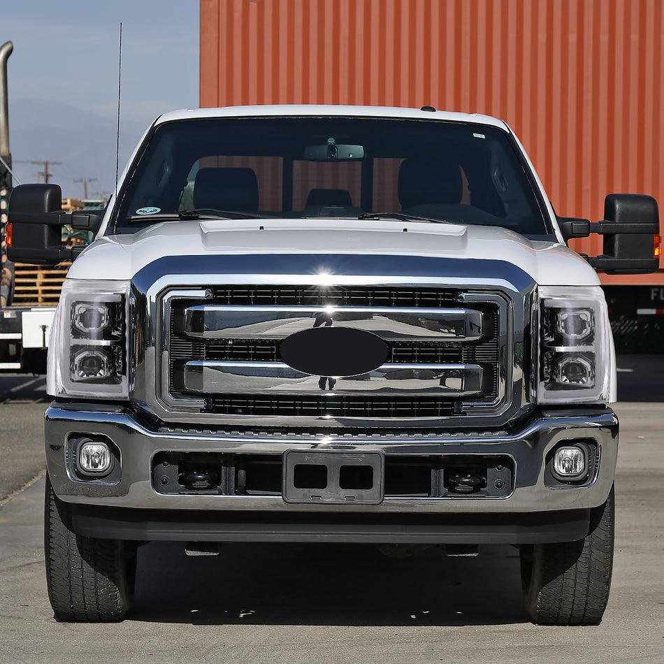 2011-2016 Ford F-250 F-350 F-450 F-550 Switchback Sequential LED C-Bar Projector Headlights (Chrome Housing/Clear Lens)