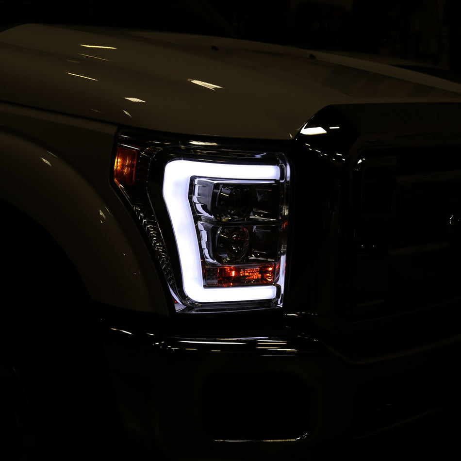 2011-2016 F-250/F-350/F-450/F-550 LED C-Bar Projector Headlights (Chrome Housing/Clear Lens)