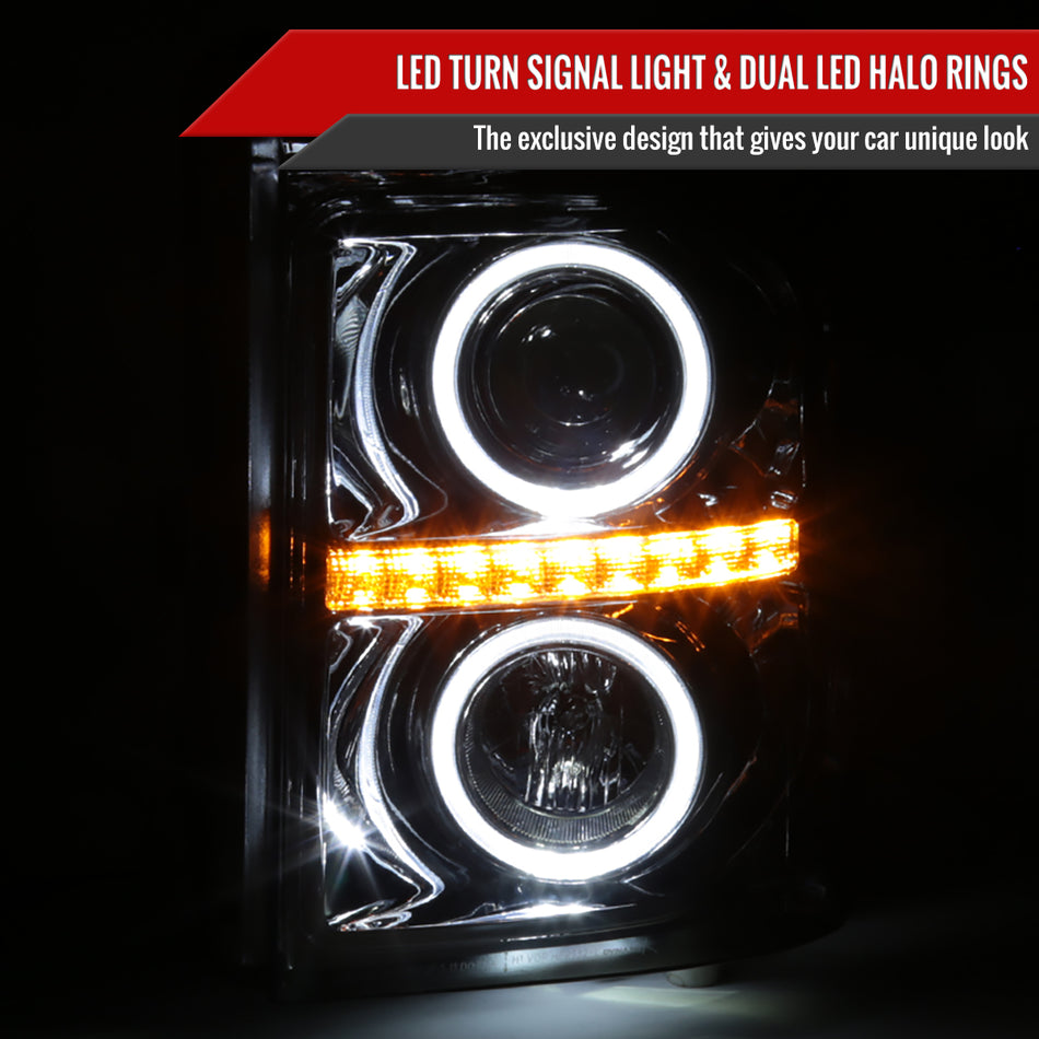 2011-2016 F-250 F-350 F-450 F-550 Dual Halo Projector Headlights w/ LED Turn Signal Lights (Chrome Housing/Smoked Lens)