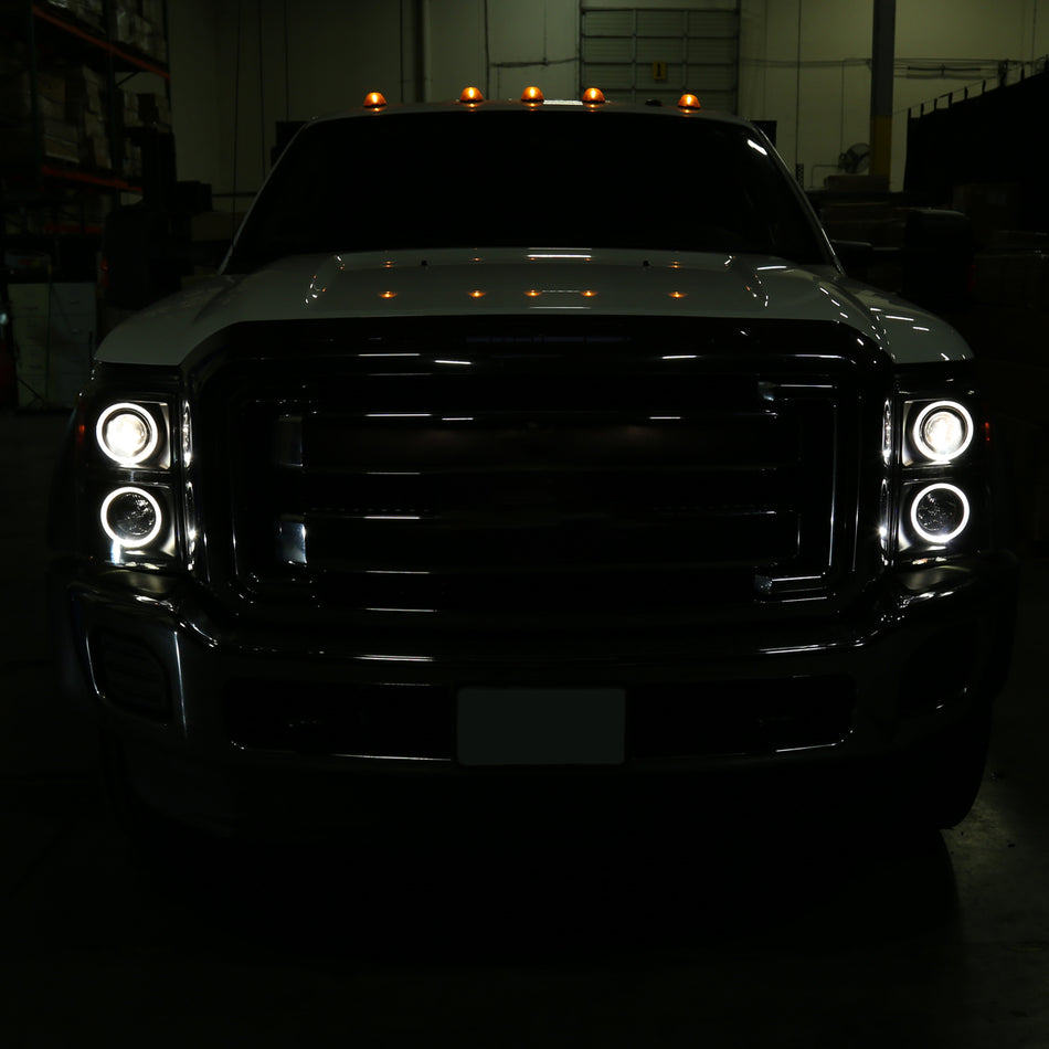 2011-2016 F-250 F-350 F-450 F-550 Dual Halo Projector Headlights w/ LED Turn Signal Lights (Matte Black Housing/Clear Lens)
