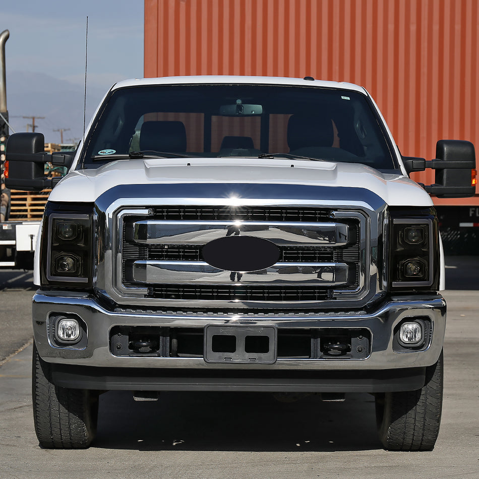 2011-2016 Ford F-250 F-350 F-450 F-550 Switchback Sequential LED C-Bar Projector Headlights (Black Housing/Smoked Lens)