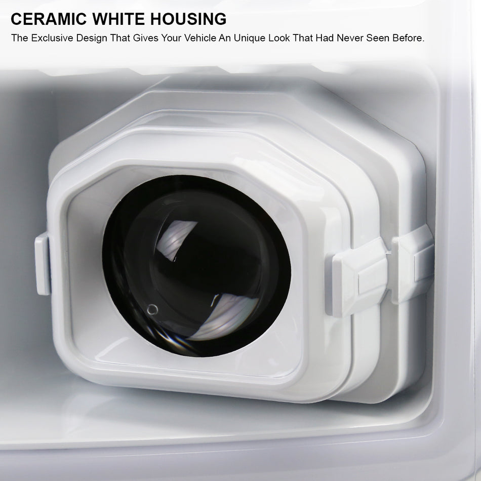 2011-2016 Ford F-250/F-350/F-450/F-550 Switchback Sequential LED C-Bar Projector Headlights (White Housing/Clear Lens)
