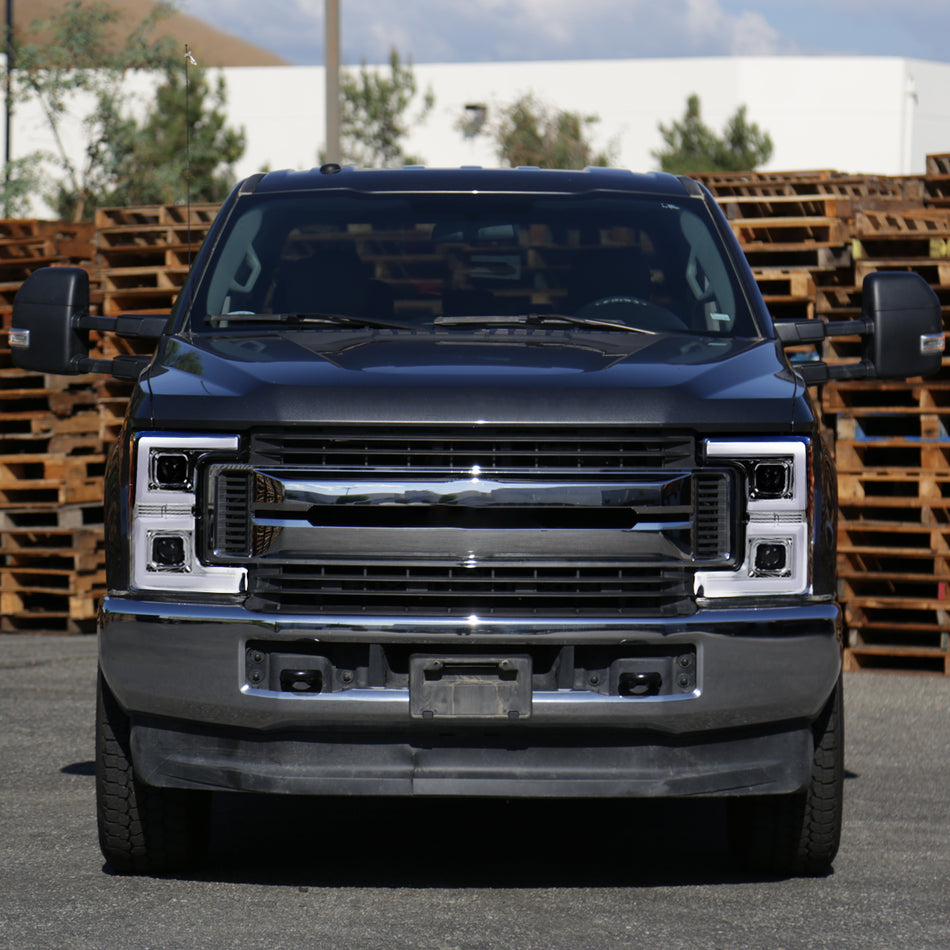 2017-2019 Ford F-250 F-350 F-450 F-550 LED C-Bar Projector Headlights w/ Switchback Sequential Turn Signals (Chrome Housing/Clear Lens)