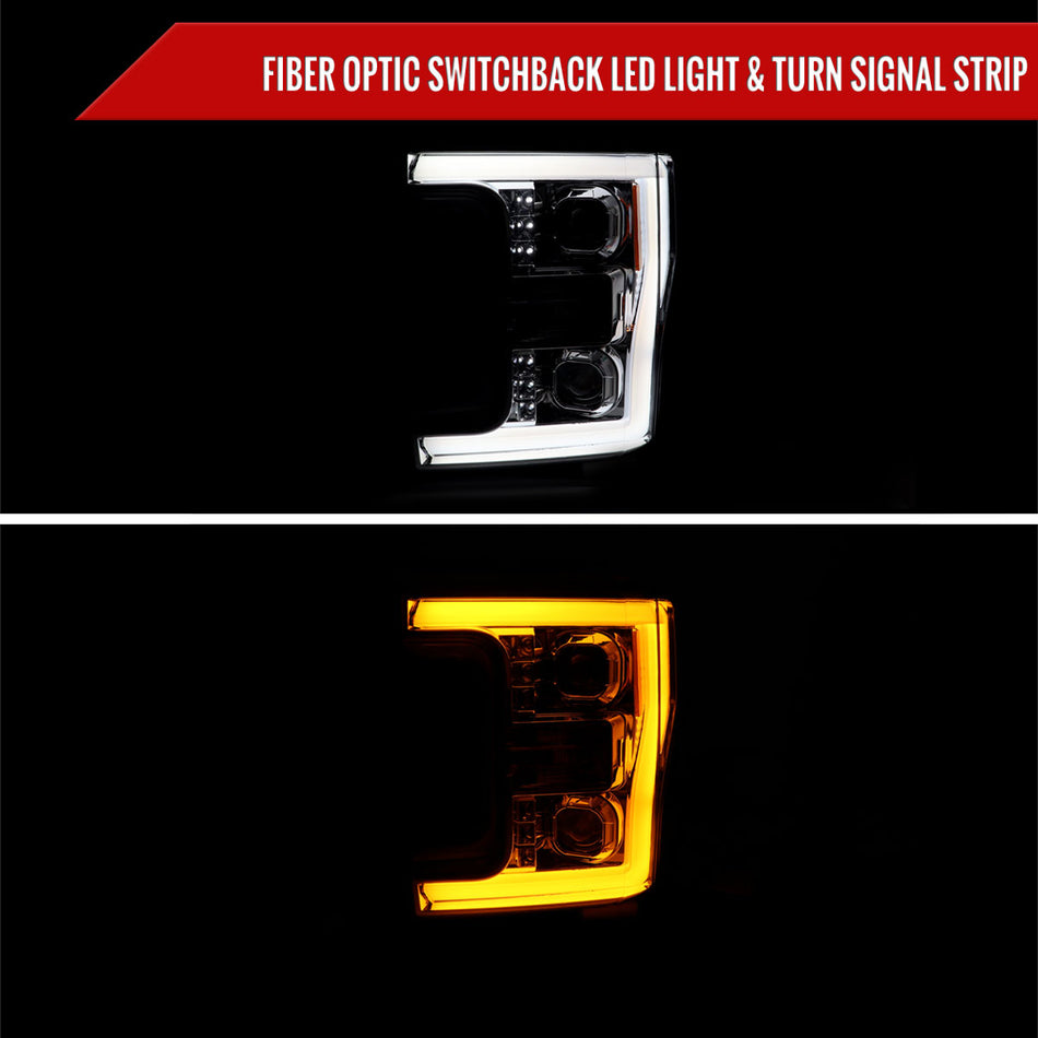 2017-2019 Ford F-250 F-350 F-450 F-550 Switchback LED C-Bar Projector Headlights (Chrome Housing/Clear Lens)