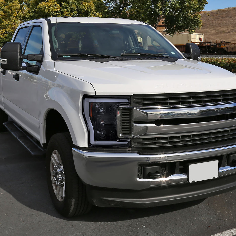 2017-2019 Ford F-250 F-350 F-450 F-550 Switchback LED C-Bar Projector Headlights (Glossy Black Housing/Smoked Lens)