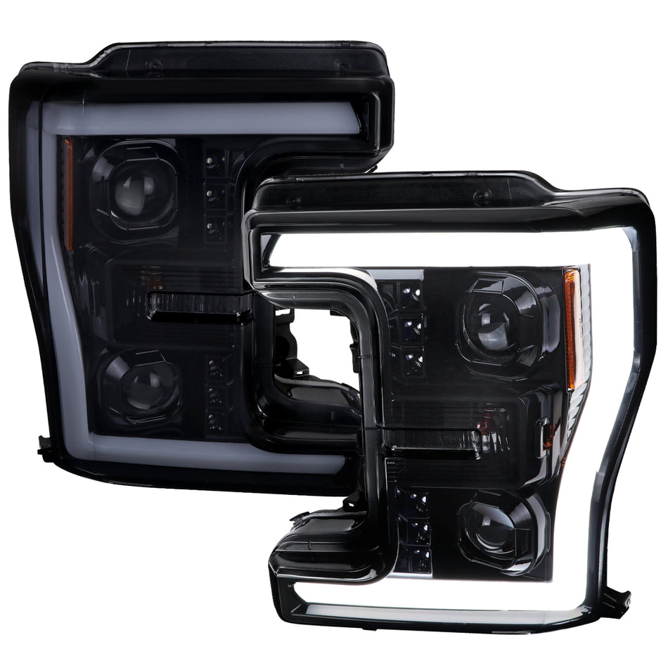 2017-2019 Ford F-250 F-350 F-450 F-550 Switchback LED C-Bar Projector Headlights (Glossy Black Housing/Smoked Lens)