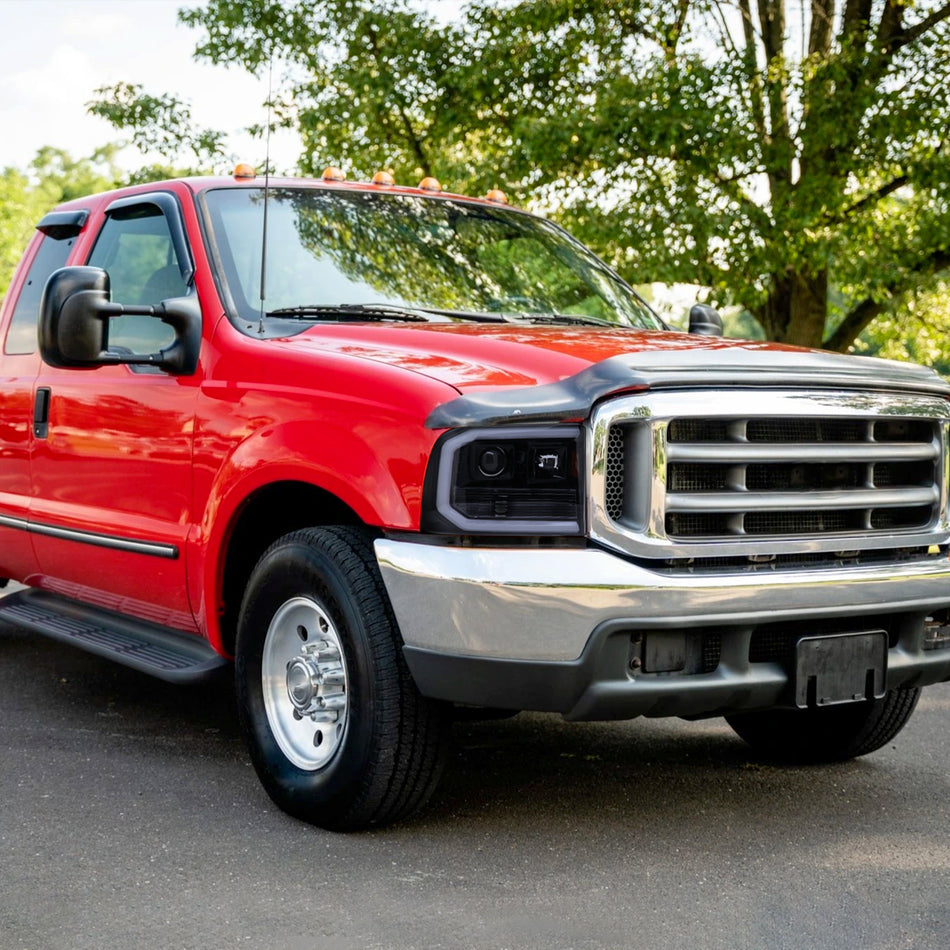 1999-2004 Ford F-250/F-350/F-450/F-550 /2000-2004 Ford Excursion LED Bar Projector Headlights (Glossy Black Housing/Light Smoked Lens)
