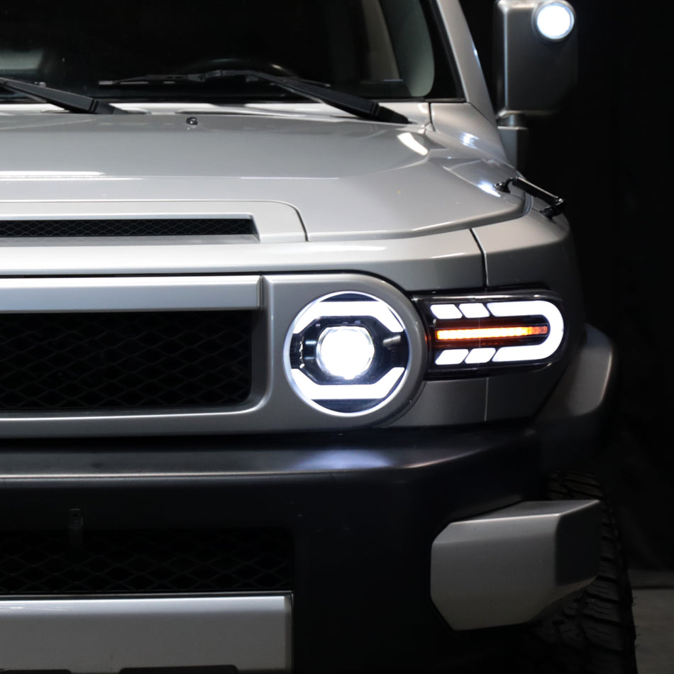 2007-2014 Toyota FJ Cruiser Switchback Sequential Turn Signal Animated LED Bar Projector Headlights (Matte Black Housing/Clear Lens)