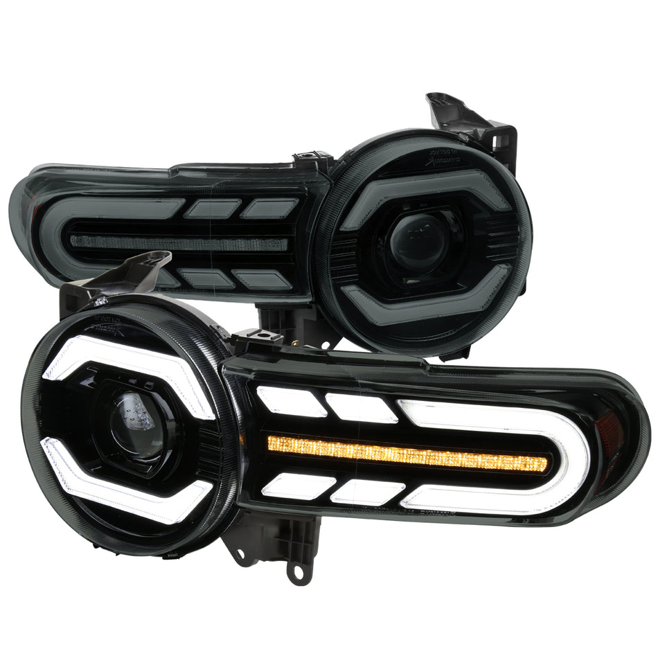 2007-2014 Toyota FJ Cruiser Switchback Sequential Turn Signal Animated LED Bar Projector Headlights (Matte Black Housing/Smoked Lens)
