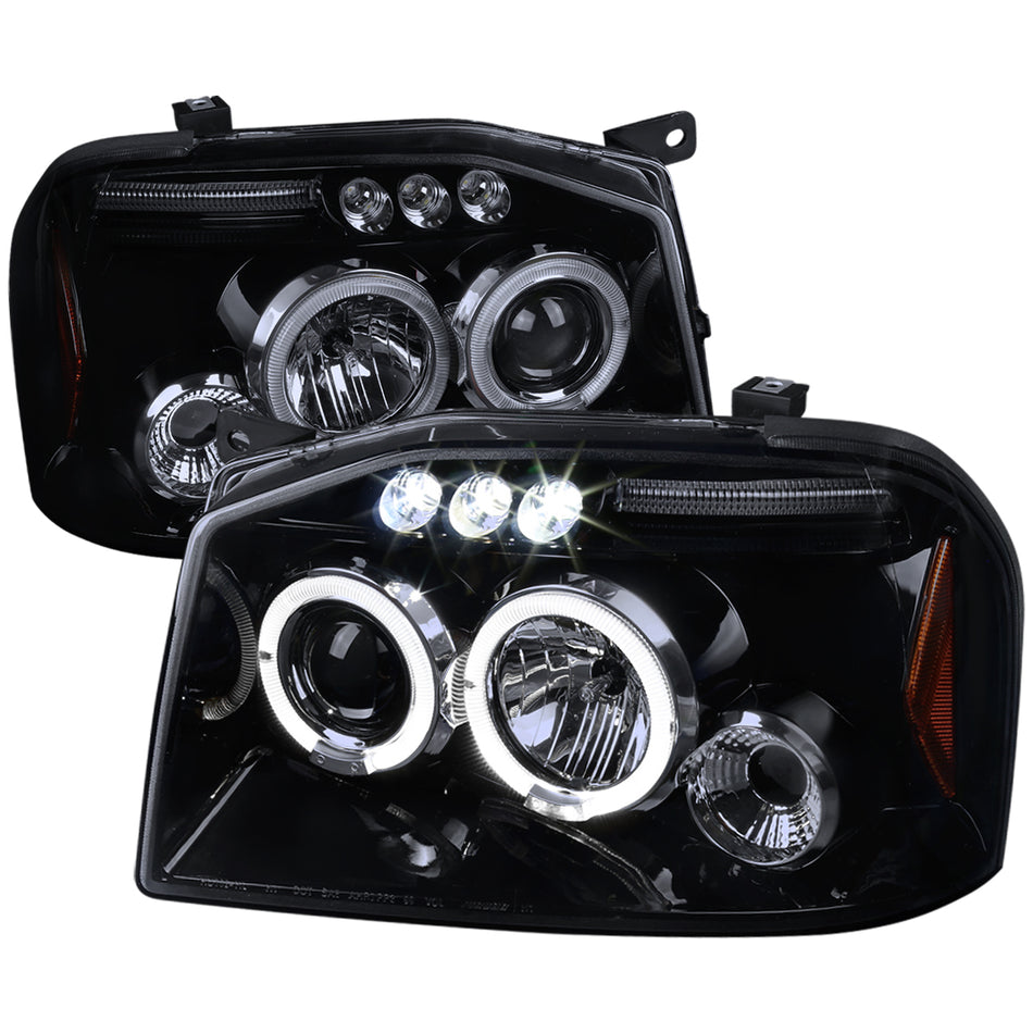 2001-2004 Nissan Frontier Dual Halo Projector Headlights (Glossy Black Housing/Smoked Lens)