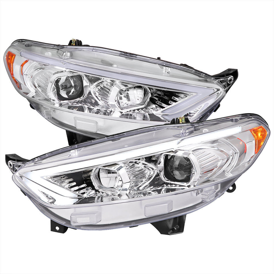 2013-2016 Ford Fusion Switchback Sequential Turn Signal Projector Headlights (Chrome Housing/Clear Lens)