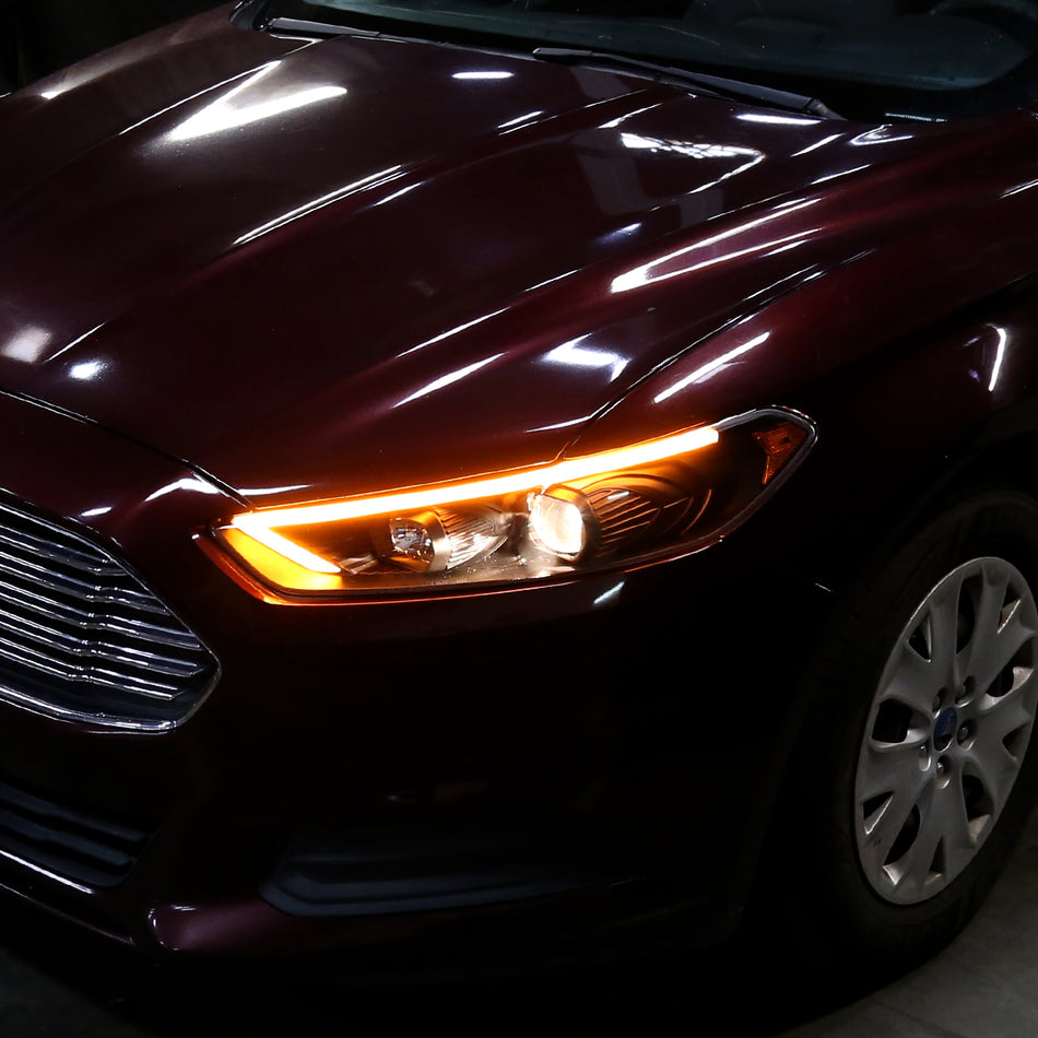 2013-2016 Ford Fusion Switchback Sequential Turn Signal Projector Headlights (Matte Black Housing/Clear Lens)