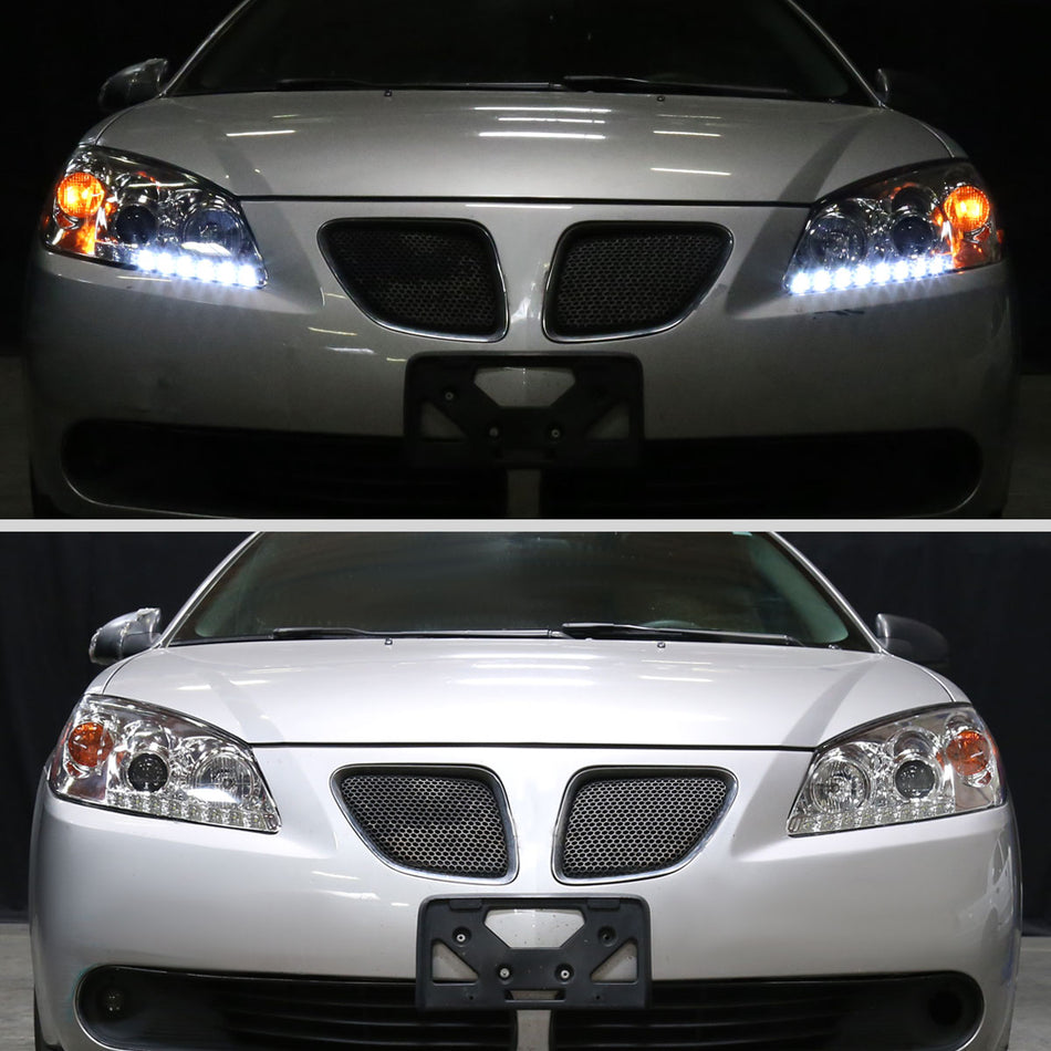 2005-2010 Pontiac G6 Projector Headlights w/ LED Light Strip (Chrome Housing/Clear Lens)