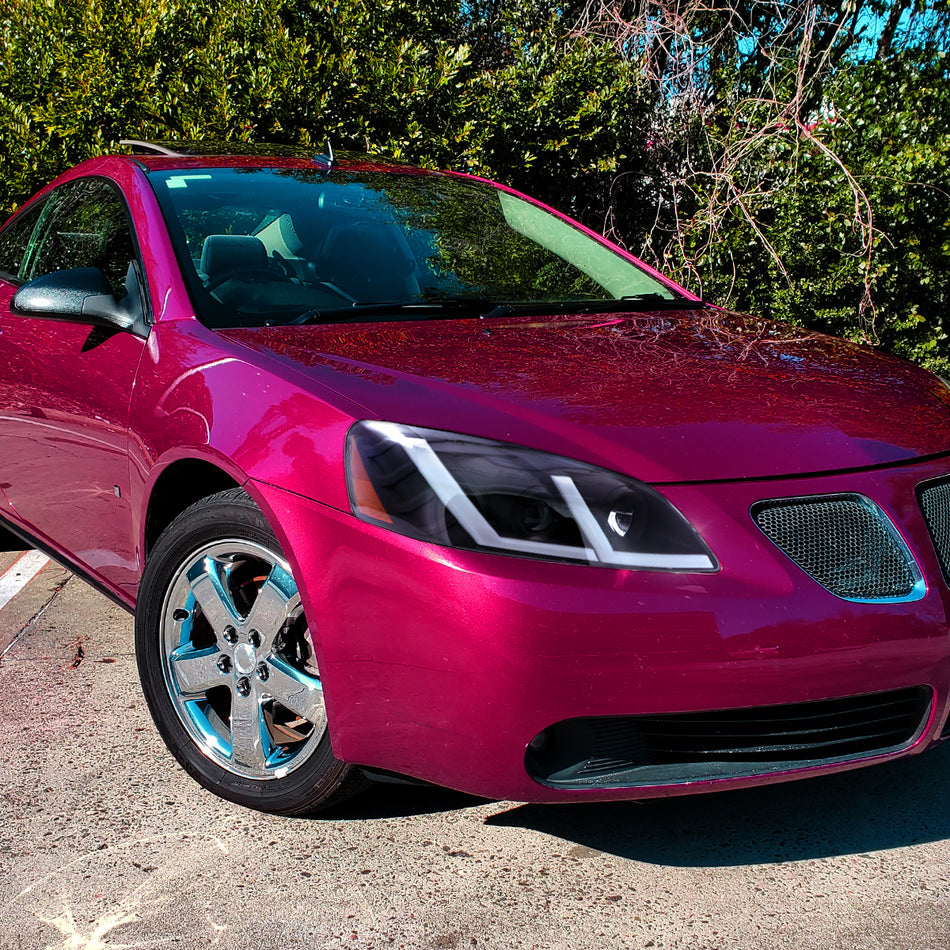 2005-2010 Pontiac G6 Projector Factory Style Headlight with LED Bar Turn Signal (Matte Black Housing/Clear Lens)