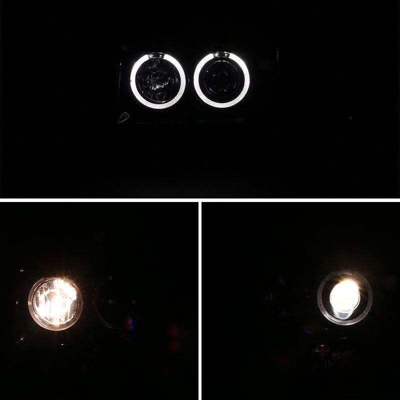 1993-1996 Jeep Grand Cherokee V2 Dual Halo Projector Headlights (Glossy Black Housing/Smoked Lens)
