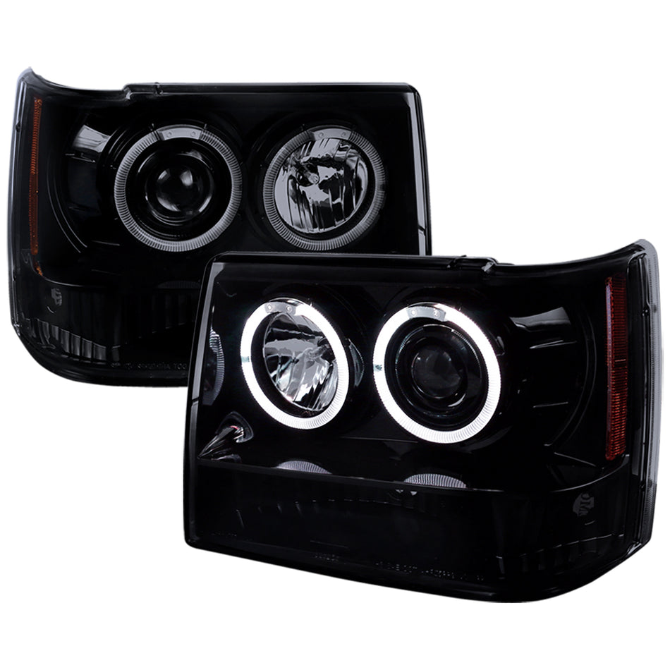 1993-1996 Jeep Grand Cherokee V2 Dual Halo Projector Headlights (Glossy Black Housing/Smoked Lens)