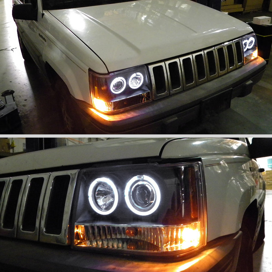 1993-1996 Jeep Grand Cherokee Dual Halo Projector Headlights (Matte Black Housing/Clear Lens)
