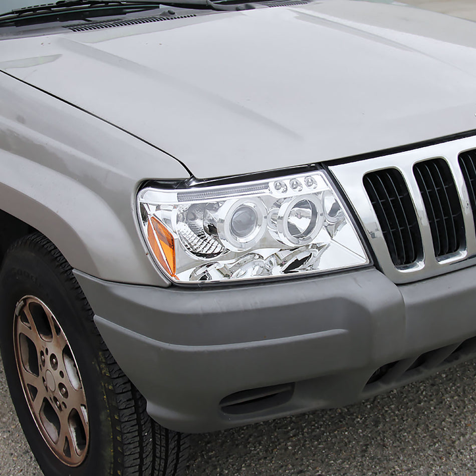 1999-2004 Jeep Grand Cherokee Dual Halo Projector Headlights (Chrome Housing/Clear Lens)