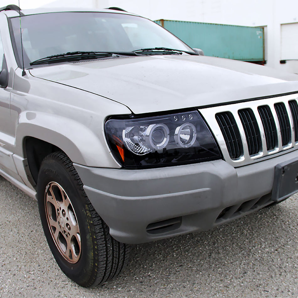 1999-2004 Jeep Grand Cherokee Dual Halo Projector Headlights (Glossy Black Housing/Smoked Lens)