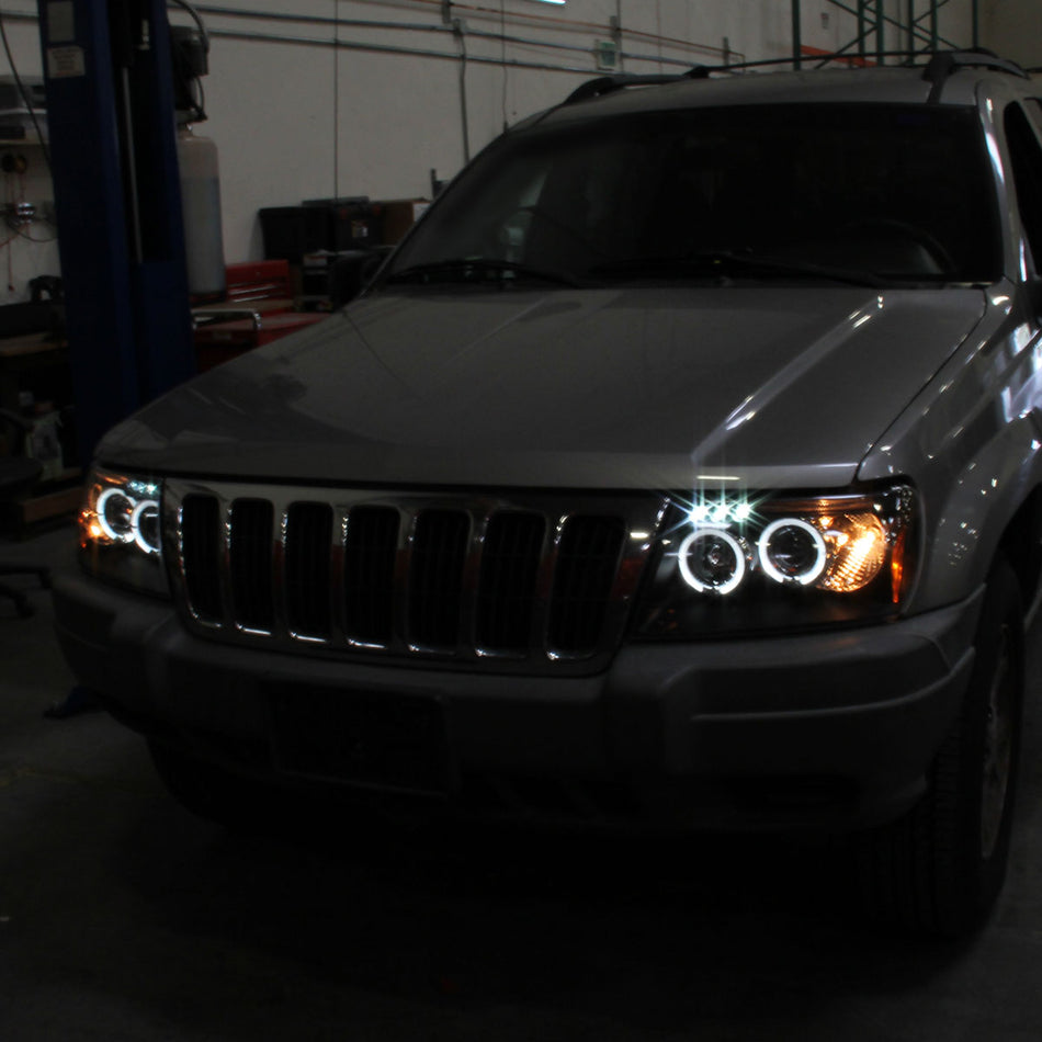 1999-2004 Jeep Grand Cherokee Dual Halo Projector Headlights (Matte Black Housing/Clear Lens)