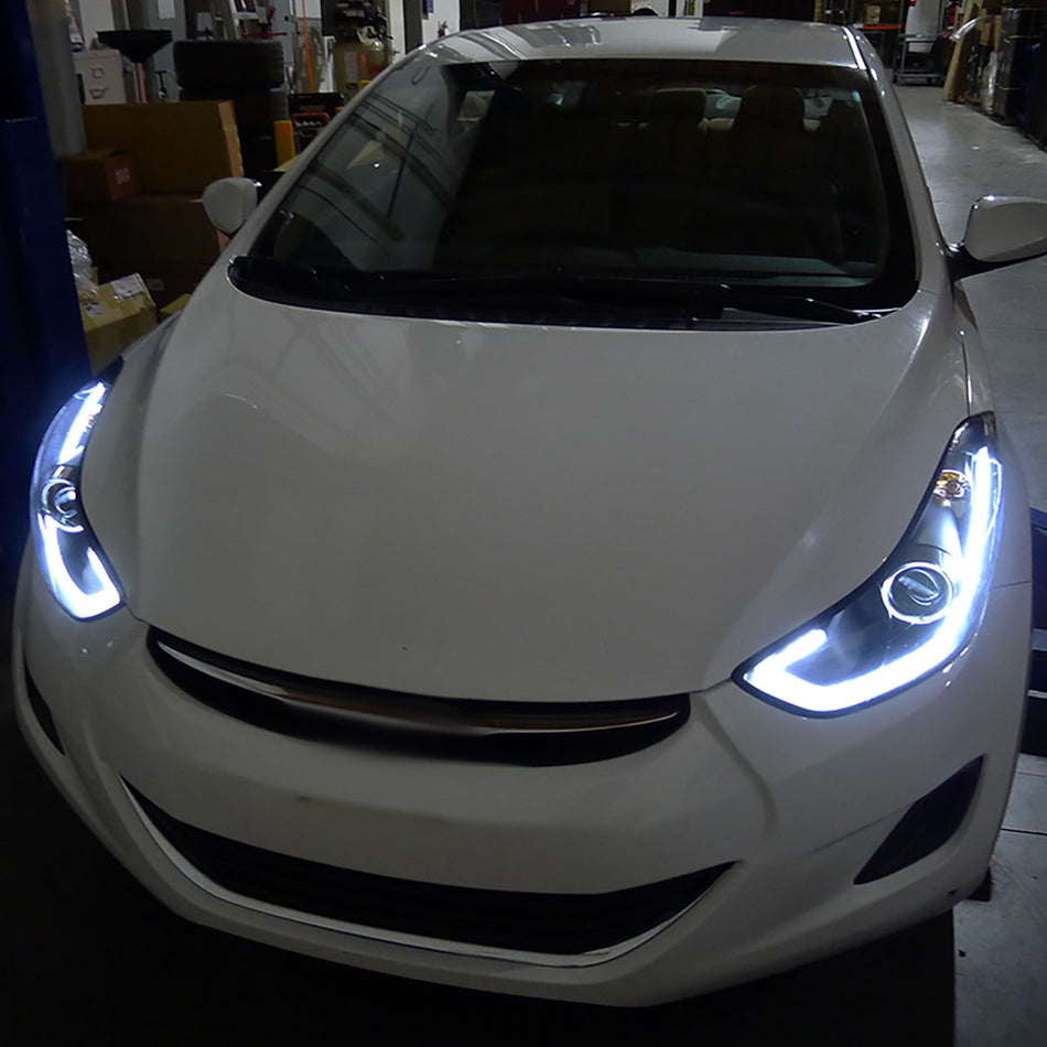 2011-2013 Hyundai Elantra LED Bar Projector Headlights (Matte Black Housing/Clear Lens)